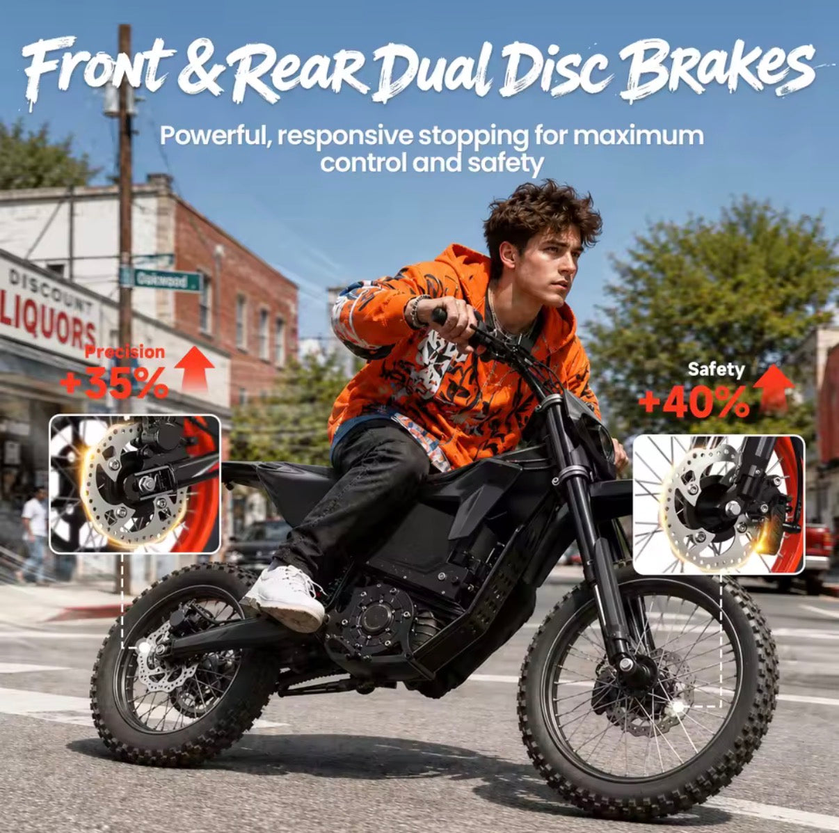 QRONGE X1 Off-Road Electric Motorcycle
Spark L, 4500W Maximum Power Electric Bike, 60V 28.8Ah, Up to 50MPH and 60 Miles of Autonomy, Full Suspension, Tires
17”/14” SUV, for Adults and Teenagers, 1 Year Warranty