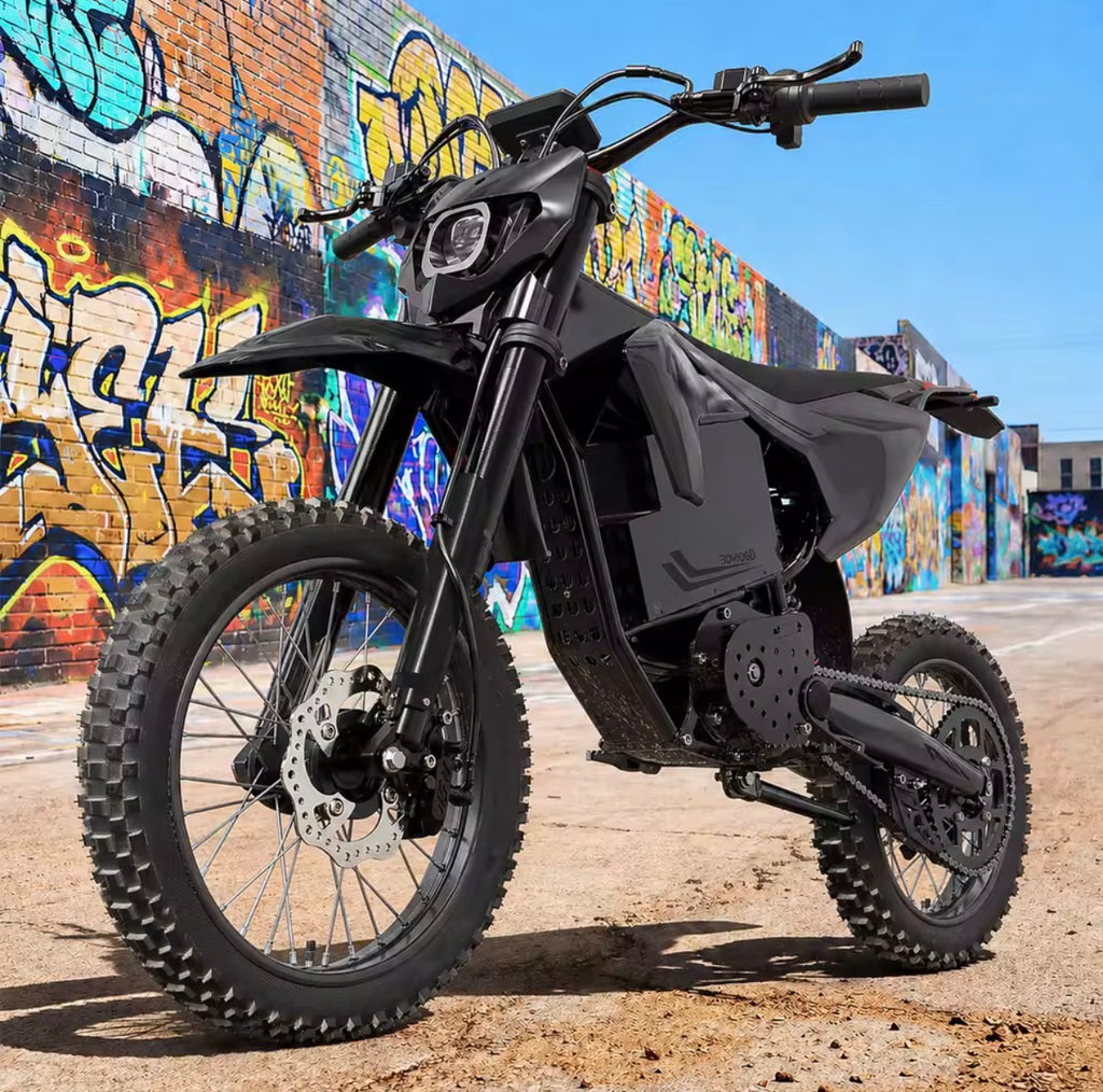 QRONGE X1 Off-Road Electric Motorcycle
Spark L, 4500W Maximum Power Electric Bike, 60V 28.8Ah, Up to 50MPH and 60 Miles of Autonomy, Full Suspension, Tires
17”/14” SUV, for Adults and Teenagers, 1 Year Warranty