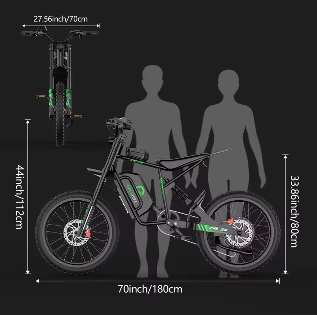 R3 45MPH Off-Road Electric Motorcycle, 6OV25Ah 1200Wh Battery, 600OW, Maximum Range of 50 Miles, 19 Inch Double Hydraulic Brakes