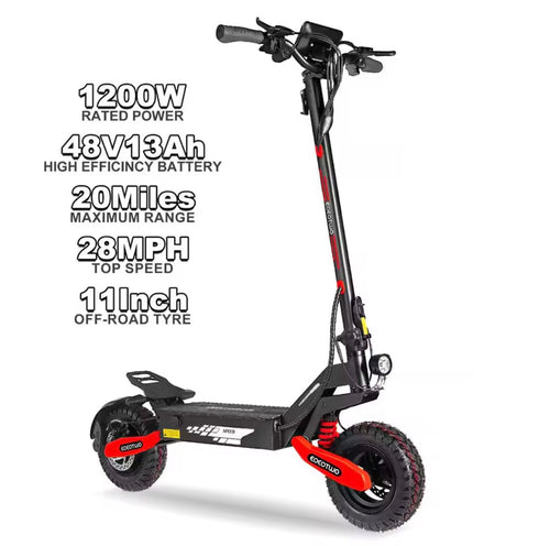 EOEOTWO Scooter Eléctrico Todoterreno de 1200W para adultos, 48V, Largo Alcance, 30MPH de Velocidad, Neumático Sin Cámara de 11 Pulgadas, Plegable