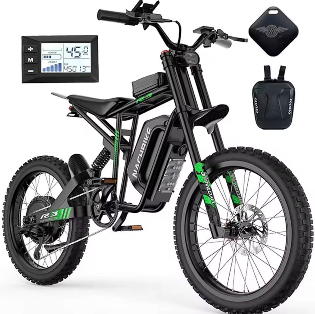 R3 45MPH Off-Road Electric Motorcycle, 6OV25Ah 1200Wh Battery, 600OW, Maximum Range of 50 Miles, 19 Inch Double Hydraulic Brakes